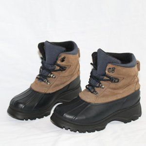 BASS Juneau Blue Brown Winter Lace Up Rubber Leather Ankle Duck Boots Womens 7 M